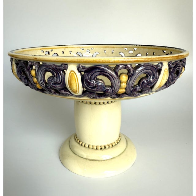 Ceramic Art Nouveau Centerpiece / Footed Bowl with Openwork Rim from Karlsruher Majolika, 1890s For Sale - Image 7 of 8