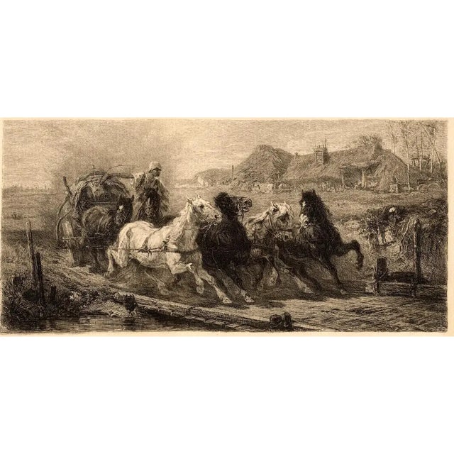 William Unger "Wallachian Team" Antique Etching (c. 1880) An exceptional 19th-century etching by renowned Austrian...