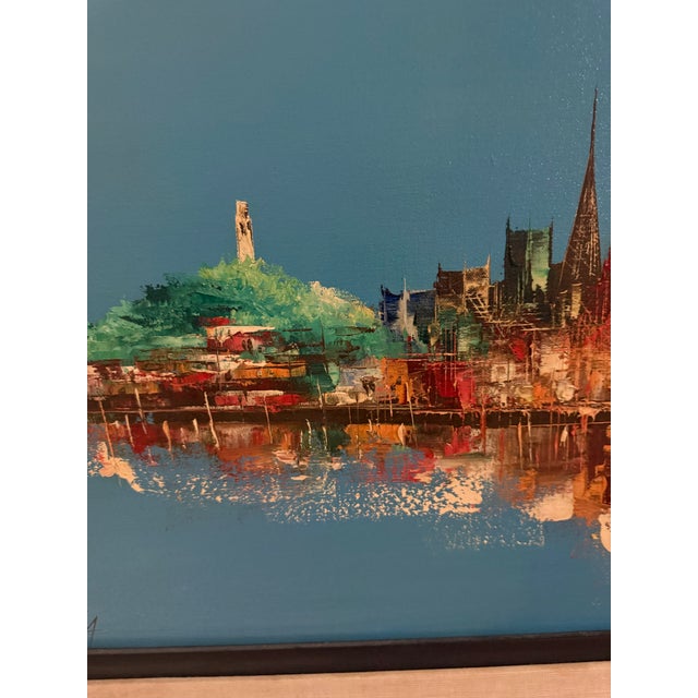 VTG 1950s Mid Century Abstract City Scape Oil Painting 30x33 Signed For Sale In Atlanta - Image 6 of 8