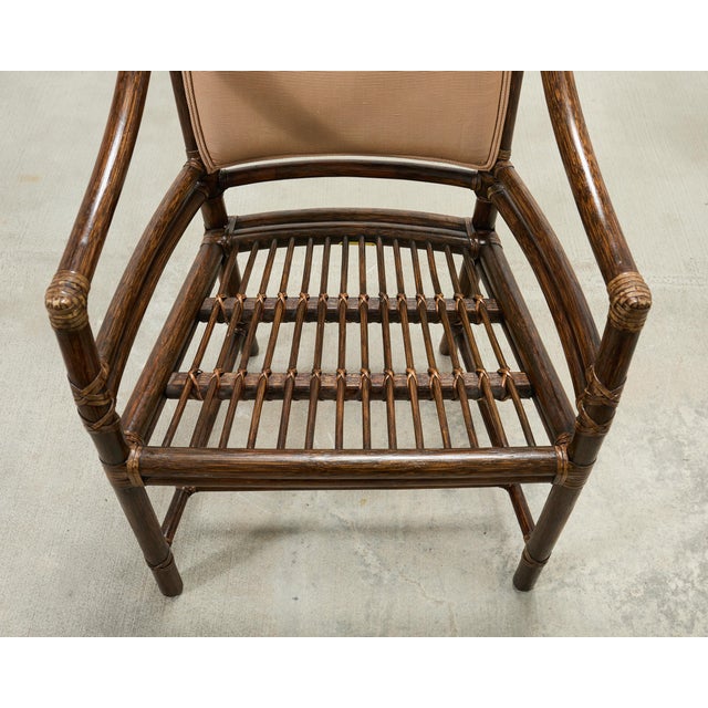 Set of Four McGuire Rattan Target Upholstered Dining Armchairs For Sale - Image 15 of 18