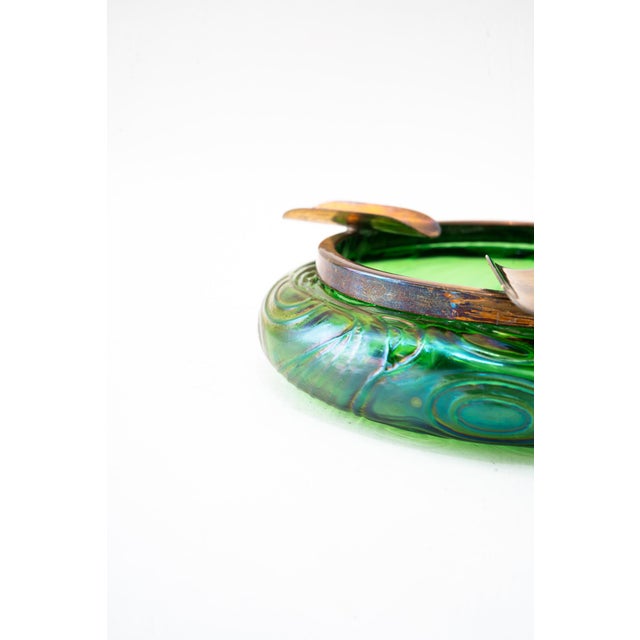 1900 - 1909 Antique Art Nouveau Bohemian Czech Kralik Green Iridescent Glass Ashtray, 1908 For Sale - Image 5 of 9