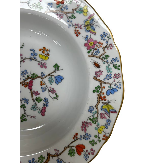 Asian Handpainted Flower Butterflies Theme Round Scalloped Edge Shape Porcelain Plate For Sale - Image 3 of 7