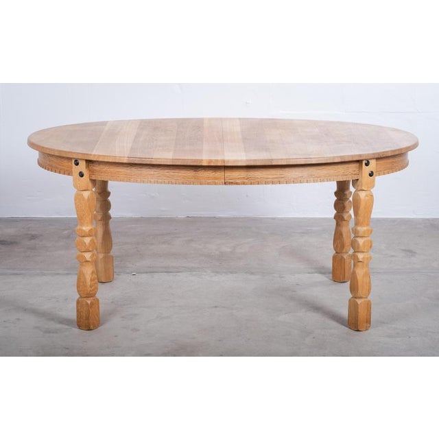 Wood Brutalist Oval Oak Dining Table from Henning Kjærnulf, Denmark, 1960s For Sale - Image 7 of 10