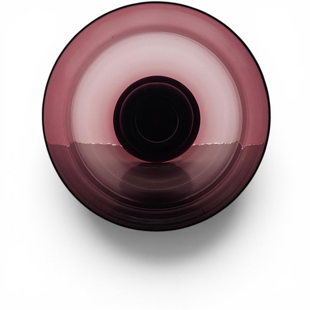 Mid-Century Hand-Blown Amethyst Art Glass Pedestal Compote Bowl 10" For Sale - Image 4 of 10