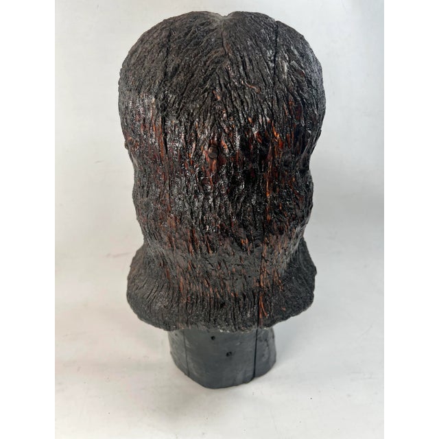 Vintage Hand-Carved Wood Bust – Folk Art Outsider Primitive Americans Sculpture For Sale - Image 10 of 11