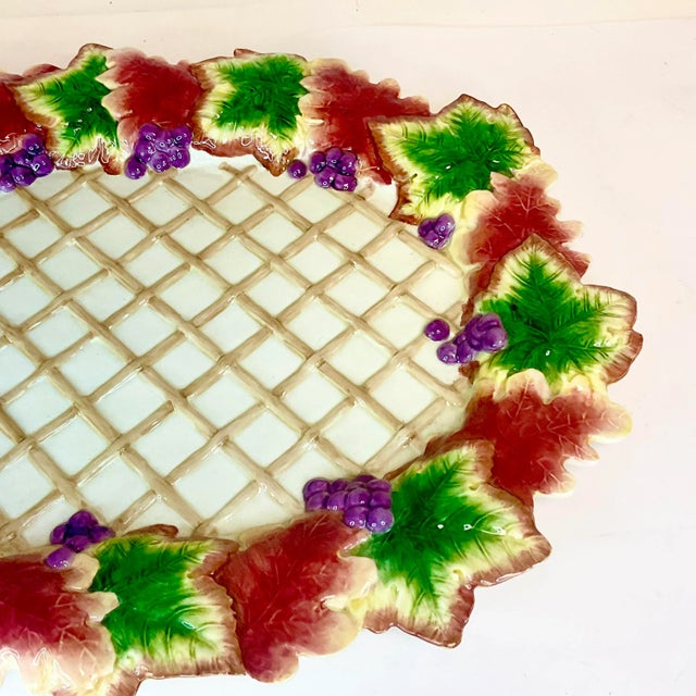 1980s 1980s Vintage Arts & Crafts Majolica Fall Thanksgiving Fitz and Floyd Leaf Platter. For Sale - Image 5 of 11