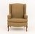 Queen Anne Style Beige Plaid Upholstered Wingback Arm Chair, on four cabriole mahogany legs. 39" H x 29" W x 26" D; seat:...