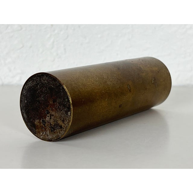 Metal Vintage Brass Cylinder Candleholder For Sale - Image 7 of 12