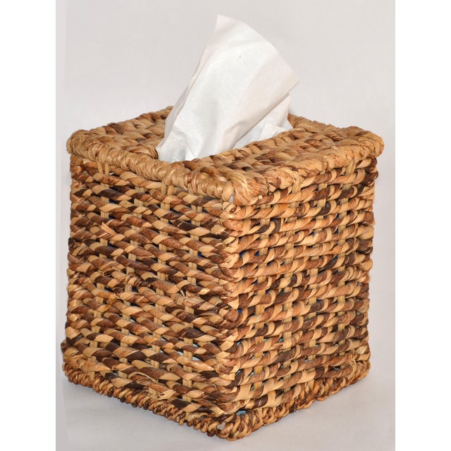 French Vintage Natural Fiber Handwoven Seagrass Tissue Box Cover Bohemian For Sale - Image 3 of 13