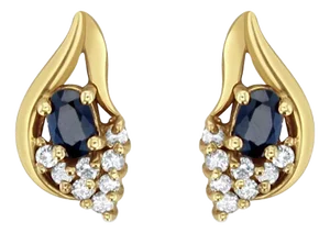 Sapphire & Diamond Earrings 14k Yellow Gold, 2 Pieces