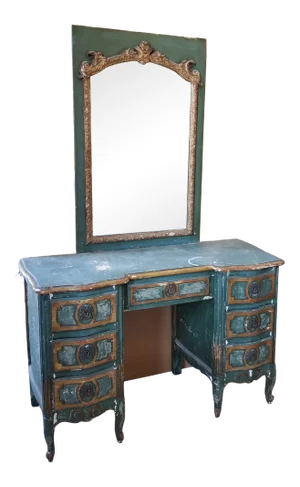 Antique Painted Vanity Dressing Table With Mirror