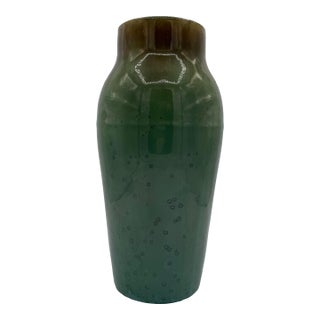 Antique Early Fulper Arts & Crafts Moss Green Drip Glaze Vase – Signed Oval Mark, c.1915 For Sale