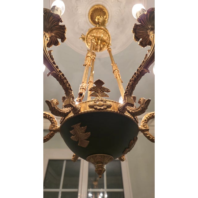 Small Brass Empire Lustre Chandelier in Antique Gold Finish For Sale - Image 12 of 12