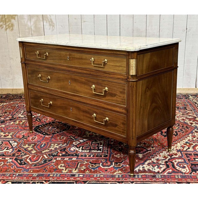 Louis XVI Mahogany Chest of Drawers with Marble Top, 1950s For Sale - Image 18 of 18
