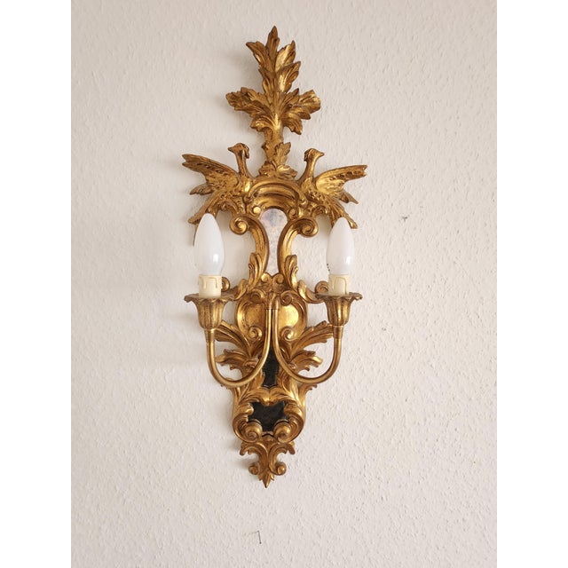 Rococo Louis XVI Neo-Classical Rocaille Wall Lamps with Gilded Carved Appliqués and Mirrored Glass, 1890s For Sale - Image 3 of 18