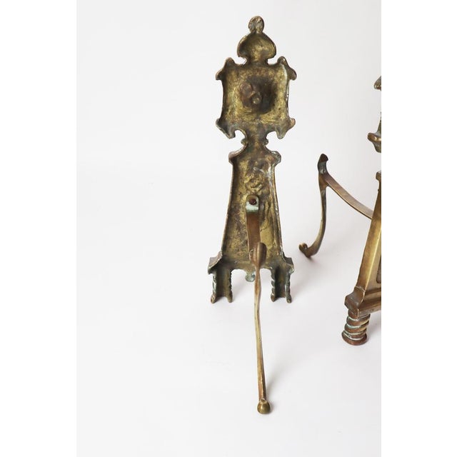 Brass Andirons with the Knights Templar Flower, 1850s, Set of 2 For Sale - Image 11 of 15