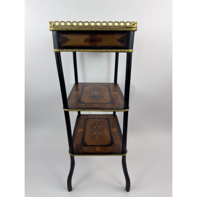 19th Century French Napoleon III Marquetry Inlaid Etagere Side Table For Sale - Image 9 of 18