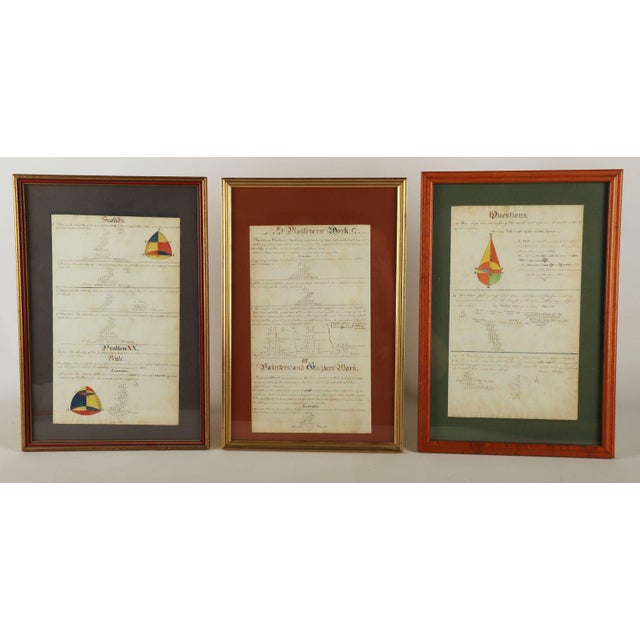 Early 20th Century Framed and Illuminated Geometry Equations in Ink and Watercolor - Set of 9 For Sale In Philadelphia - Image 6 of 7