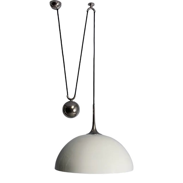 German Ceiling Light with Counterweight and Ceramic Screen by Florian Schulz, 1970s For Sale