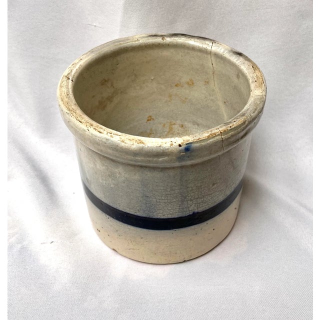Mid 20th Century Vintage Blue Stripe Stoneware Crock/Salt For Sale - Image 5 of 11