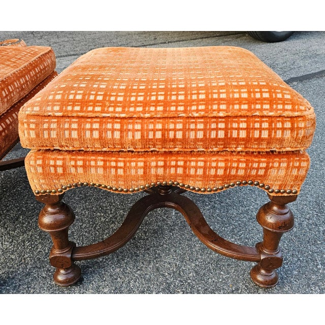 Vintage Orange Velvet Henredon Wingback Chair and Ottoman For Sale In Washington DC - Image 6 of 10