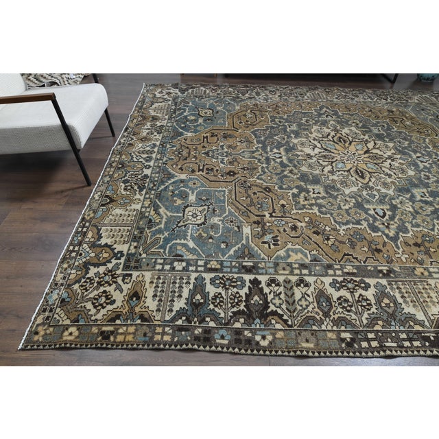 1970s 1970s Vintage Persian Handmade Wool Cotton Brown Area Rug For Sale - Image 5 of 11