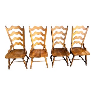 Vintage Fruitwood French Country Ladderback Dining Chairs - Mid 20th Century - Set of 4 For Sale