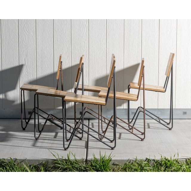 Custom Furniture Builders Set of 6 Vintage Chipotle Plywood and Steel Dining Chairs – Steve Sauer | Bruce Gueswel For Sale - Image 4 of 11