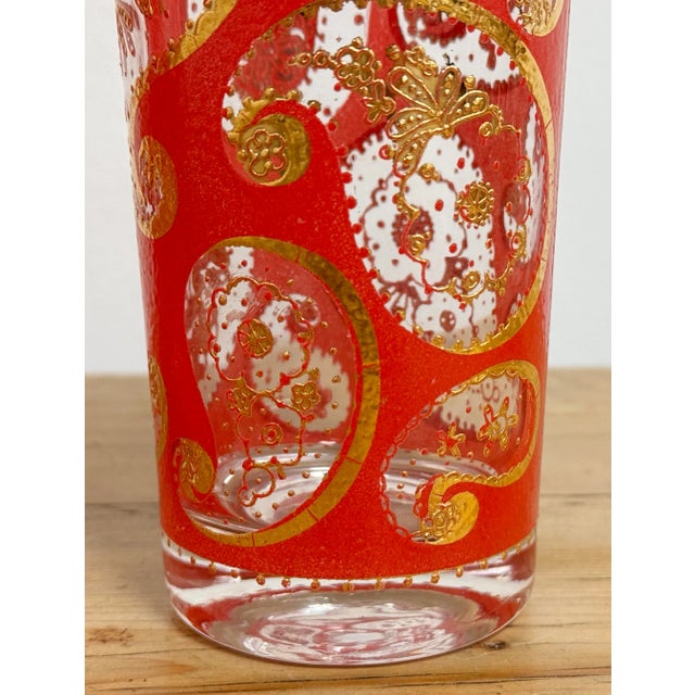 Vintage MCM Culver Ltd. Attr. Red and Gold Paisley Glasses, S/4 For Sale In Kansas City - Image 6 of 6