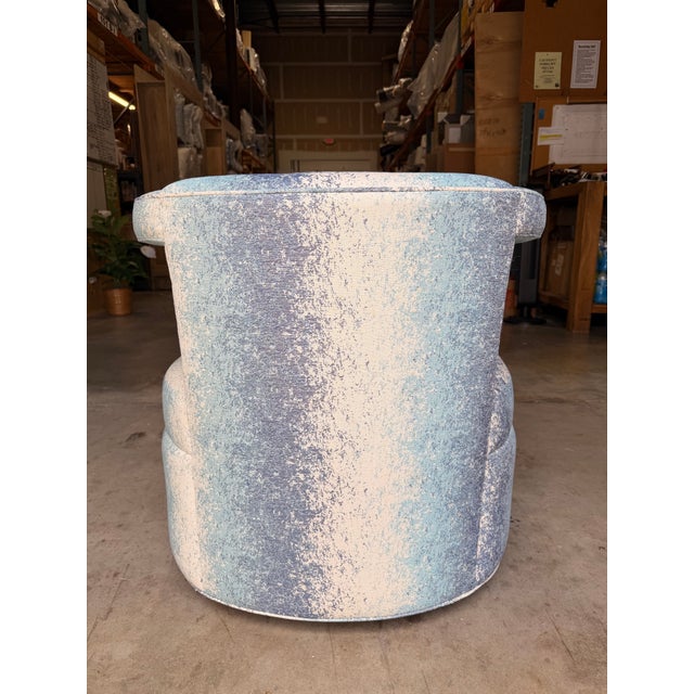 Contemporary Jessica Charles Blue and White Swivel Lounge Chair For Sale - Image 3 of 8