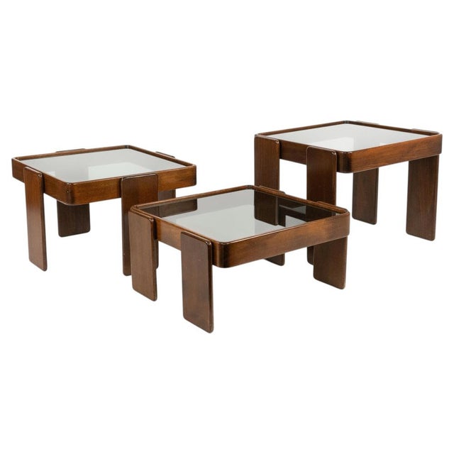 Wood and Glass Nesting Tables by Gianfranco Frattini, Italy, 1970s, Set of 3 For Sale - Image 18 of 18