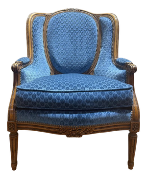 Louis XVI Style Wingback Chair in Blue Velvet
