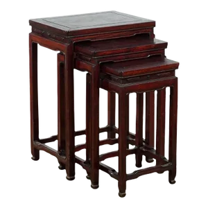 Vintage Chinese Rosewood Nesting Tables with Reddish Brown Patina - Set of 3