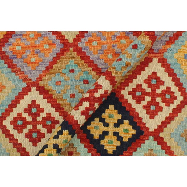 Textile 1990s Kilim Rust Blue Wool Rug - 2'9" X 3'10" For Sale - Image 7 of 7