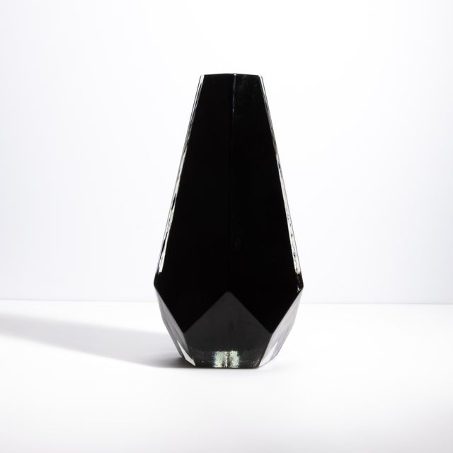 Modern Hand Blown Murano Pentagonal Vase in Black For Sale - Image 3 of 11