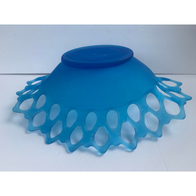 Glass Vintage Westmoreland Doric Lace Blue Satin Glass Oval Centerpiece Bowl For Sale - Image 7 of 9
