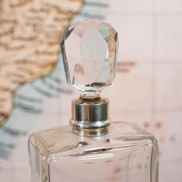 Metal Antique Whiskey Decanter, English Glass Scotch Bottle, Silver Collar, Hallmarked For Sale - Image 7 of 12