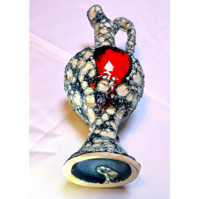 Mid 20th Century Vallauris Style Ceramic Pottery Glazed Turquoise & Black Vase, Mid-Century France For Sale - Image 5 of 7