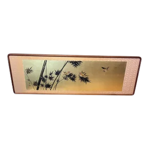 Mid 20th Century Wooden Framed Gold Asian Silkscreen