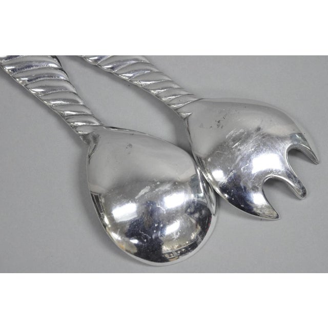 Mid-Century Modern Vintage Mariposa Brillante Mid Century Modern Aluminum Fish Salad Bowl With Utensils- 3 Pieces For Sale - Image 3 of 11