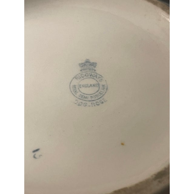 Ceramic Antique Victorian Semi Porcelain Spittoon Ridgways Blue White Dog-Rose Pattern For Sale - Image 7 of 8