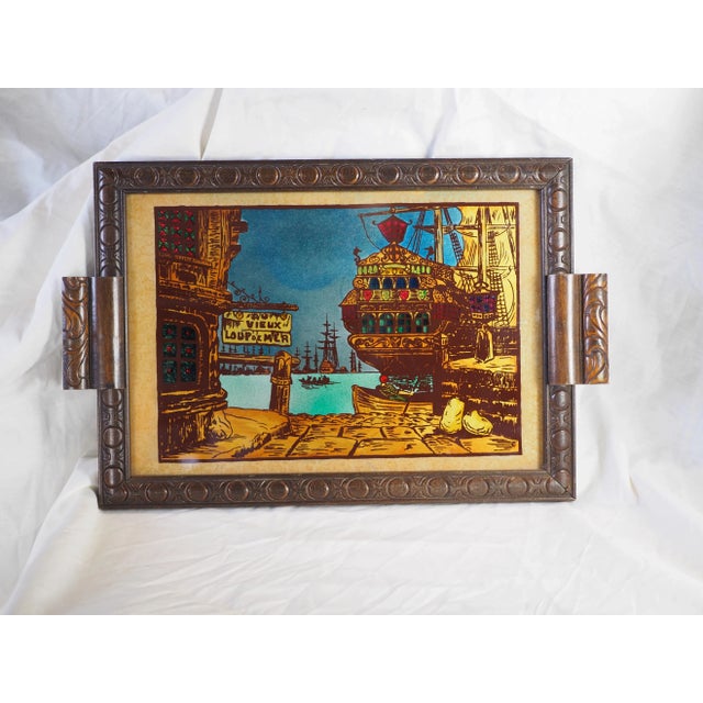 1970s French Au Vieux Loup De Mer Eglomisé Glass Decorative Tray With Pirate Thematic For Sale - Image 11 of 11