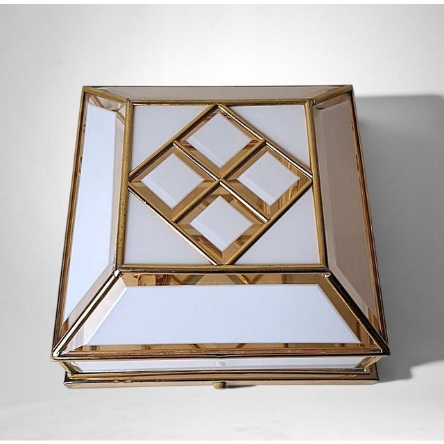 Mid-Century Modern Mid 20th Century Italian Brass and Frosted Opaline Glass Flush Mount Ceiling Light For Sale - Image 3 of 18