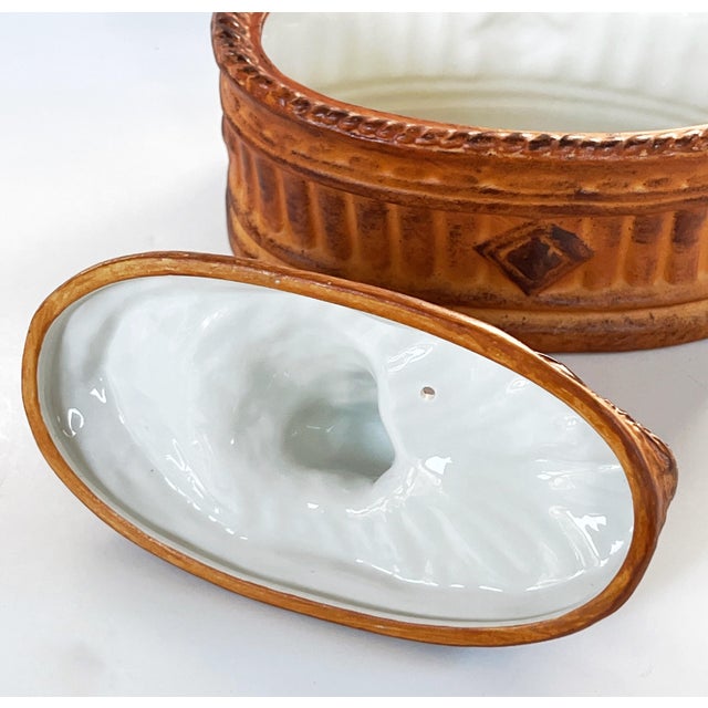 Terra Cotta Antique French Pillivuyt Trompe l'Oeil Woodcock Pate Glazed Porcelain Tureen C1900 For Sale - Image 8 of 10