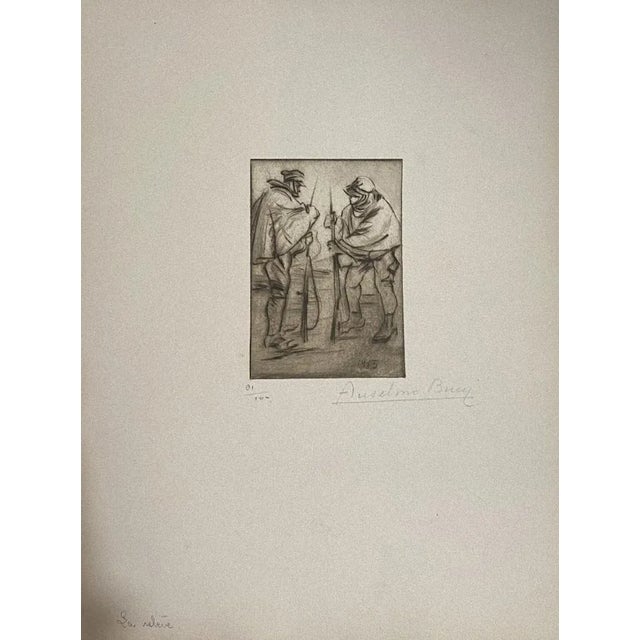 Military'' 1917s is a beautiful print in etching technique, realized by Anselmo Bucci (1887-1955). Hand signed. Numbered...