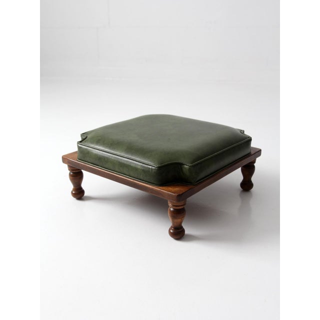 Mid-Century Modern Mid-Century Colonial Revival Footstool With Green Cushion For Sale - Image 3 of 10
