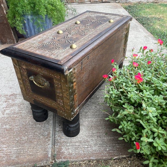 Brass Zanzibar Blanket Chest Teak Wood With Brass Metal Overlay For Sale - Image 8 of 12