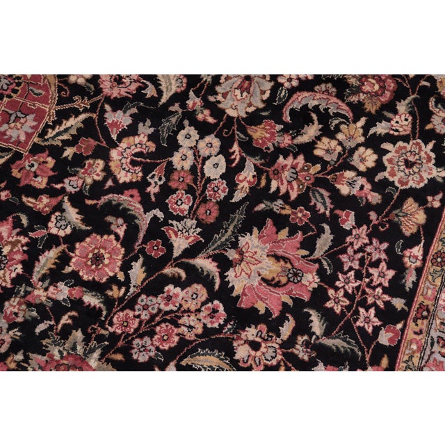 Shabby Chic Traditional Kashan 1990's Medallion Pak-Persian Black/Red Wool Rug - 9'0'' X 12'3'' For Sale - Image 3 of 9