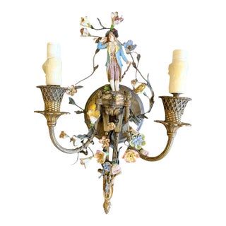 19th French Century Gilt and Porcelain Wall Sconce For Sale