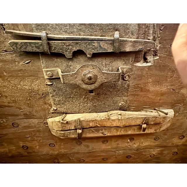 Rustic 19th Century Damchiya Dowery Trunk With Wooden Wheels. Impressive Size! For Sale - Image 11 of 12